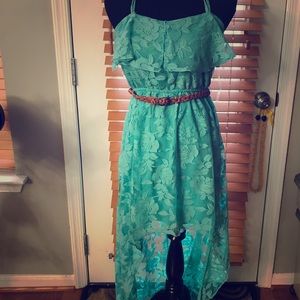 Blue-green high-low dress